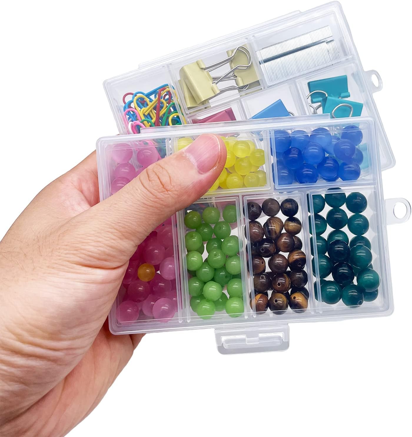 Tazweeq 2 PCS Plastic Organizer Box with Dividers, 6 Compartment Storage Box, Craft Storage Box, Jewelry Organizer Container, Small Plastic Container with Compartments, Store Craft Supplies, Beads