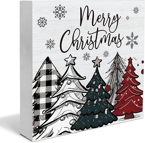 Letrero rústico de madera con texto en inglés Merry Christmas, decoración navideña de granja para mesa o estante, 5 x 5 pulgadas