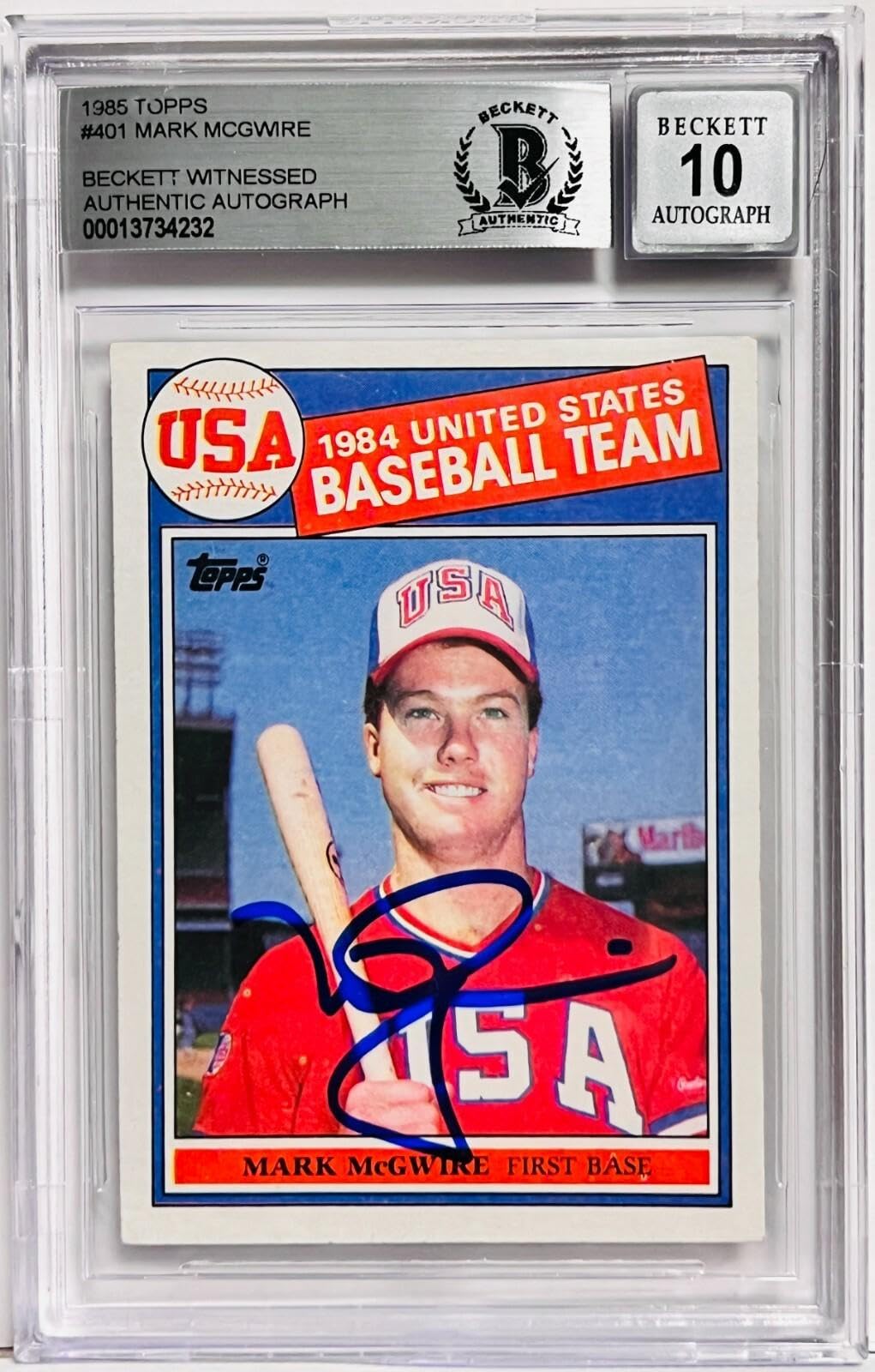 Amazon.com: USA Mark McGwire Signed 1985 Topps #401 Rookie Card