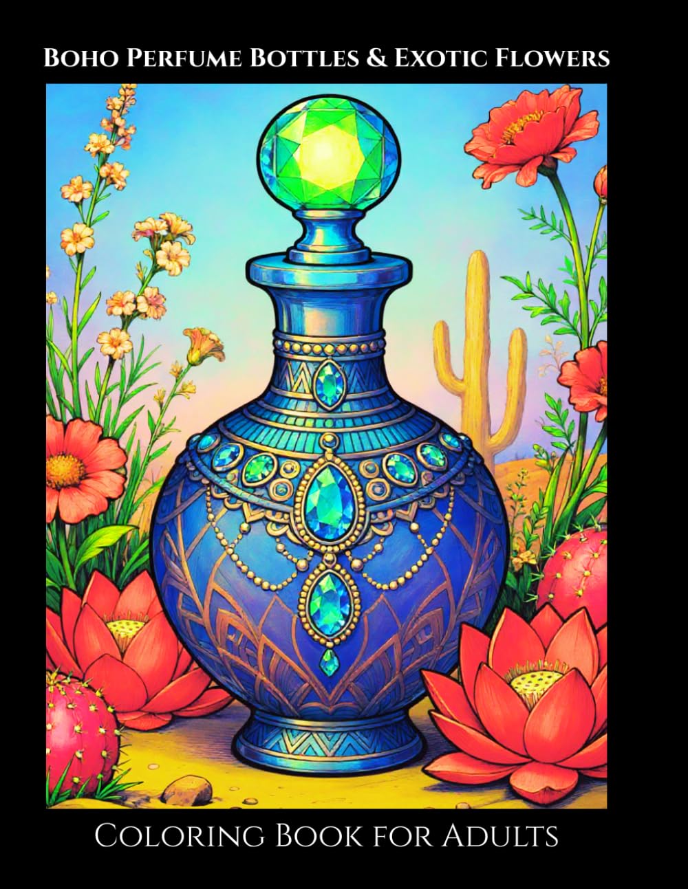 Perfume Bottles & Exotic Flowers An Elegant Boho Coloring Book for Adults: 60 Unique Designs Colour Test Page Perfume Bottles with Botanicals