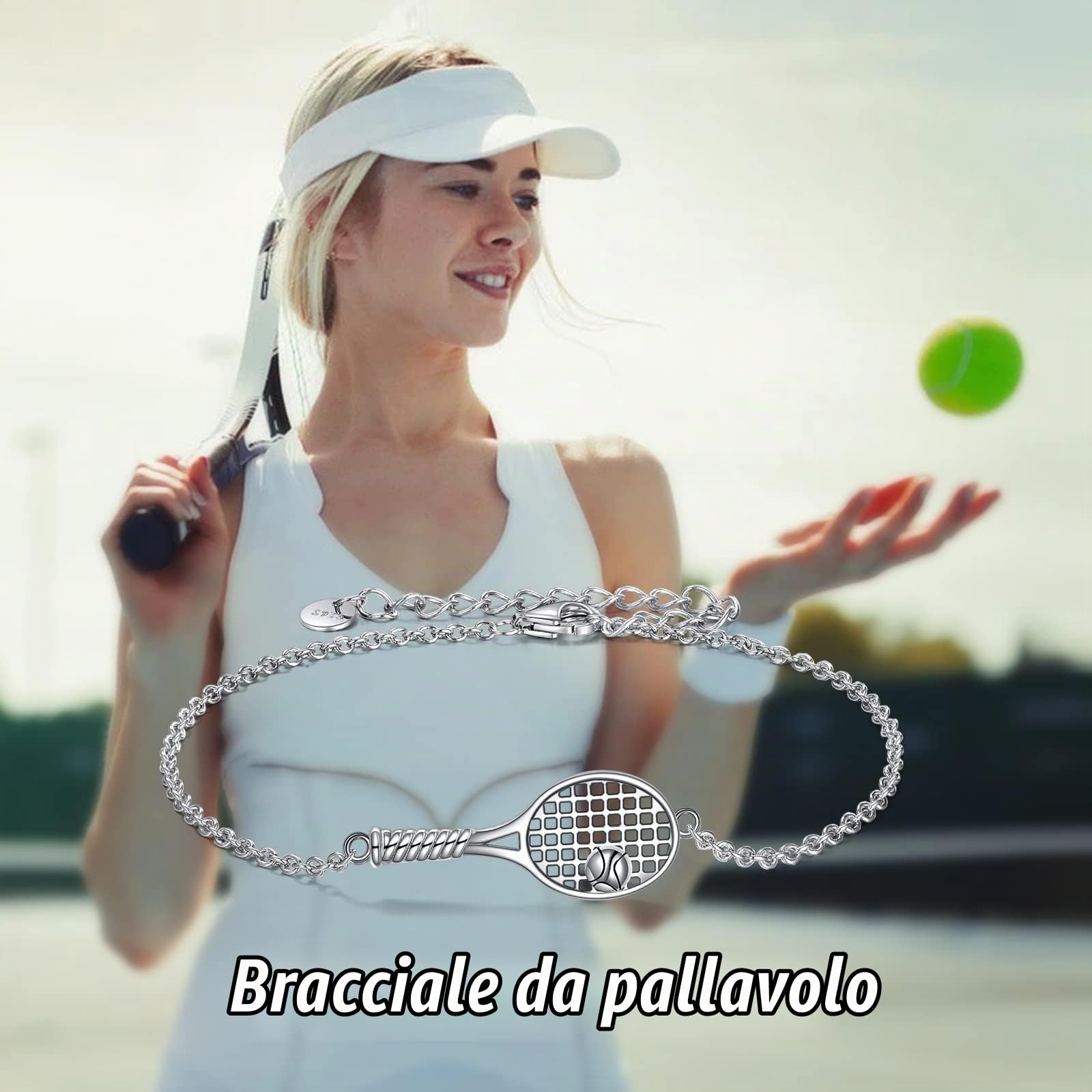 YFN Bracciale Tennis Argento Sterling Braccialetto Racchetta Tennis Gioielli Regalo per Donna Uomo Bambina Ragazze