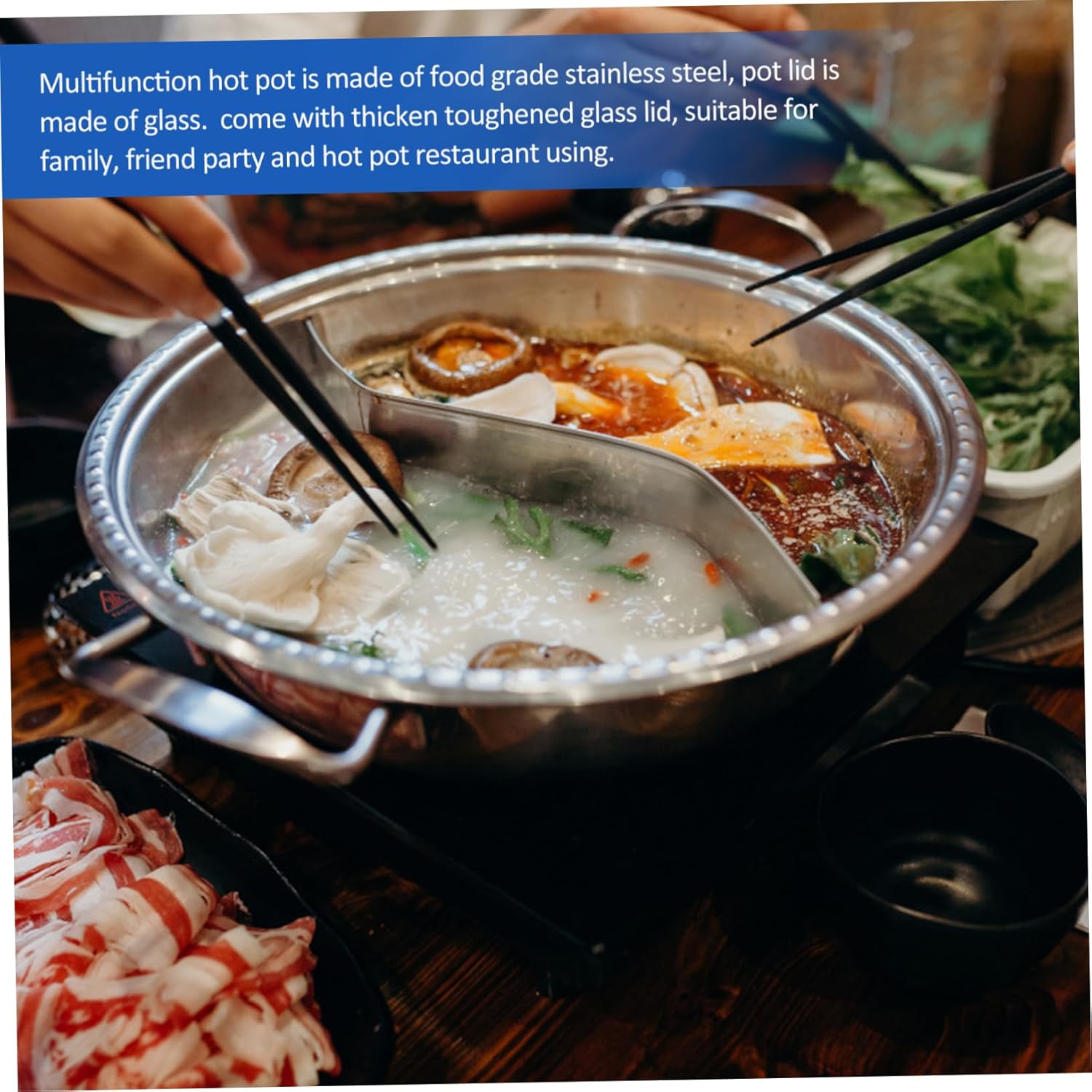 Stainless Steel Dual Hot Pot with Lid Multifunctional Induction Cooker Cookware for Gas and Electric Stoves Divider Design for Two Flavors for Family Gatherings and Parties