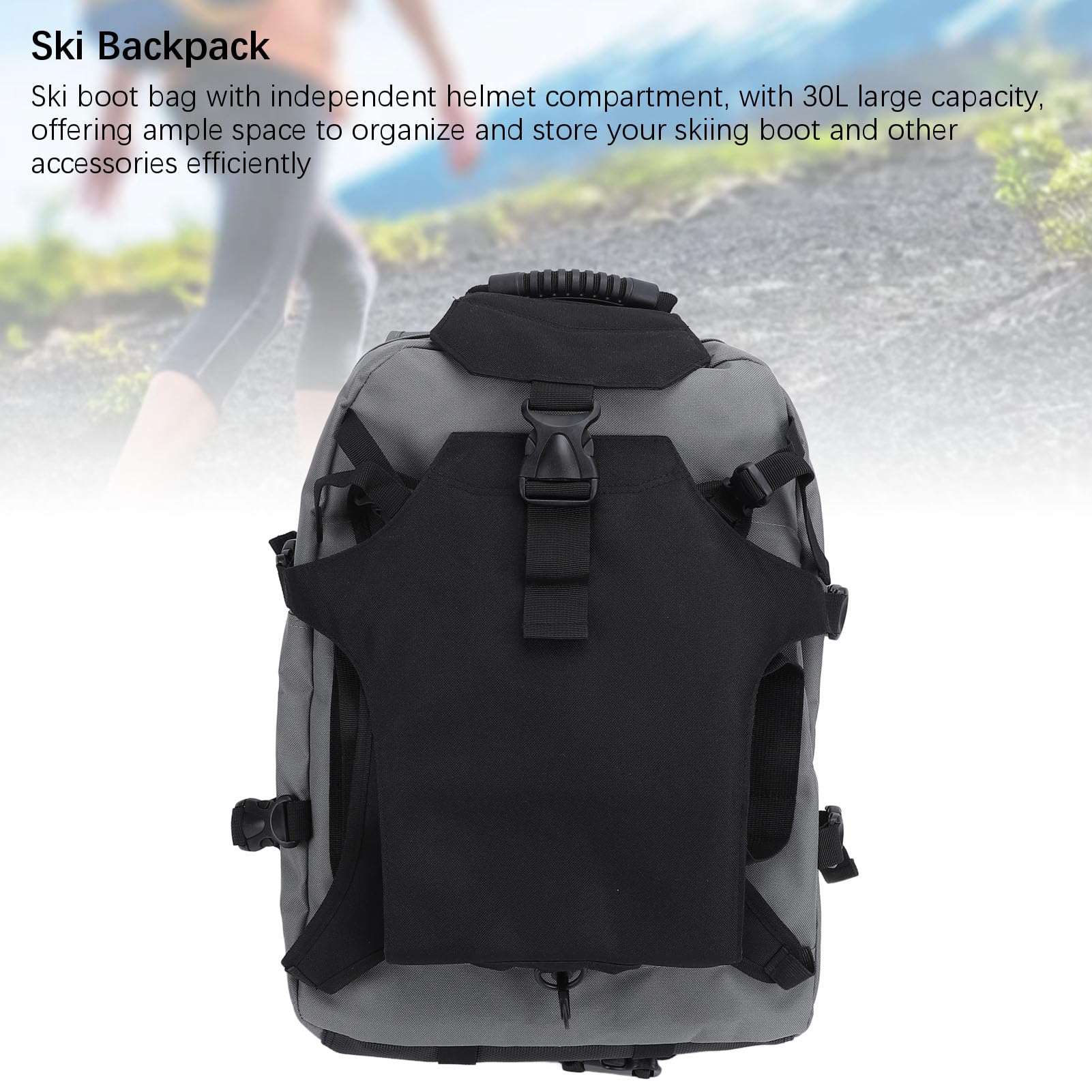 Borsa per Scarponi da Sci, Zaino da Sci in Tessuto Oxford 30 Litri con Scomparto per Casco, Zaino da Snowboard Impermeabile con Tasche Laterali e Cinghie Regolabili per Viaggi Escursionismo