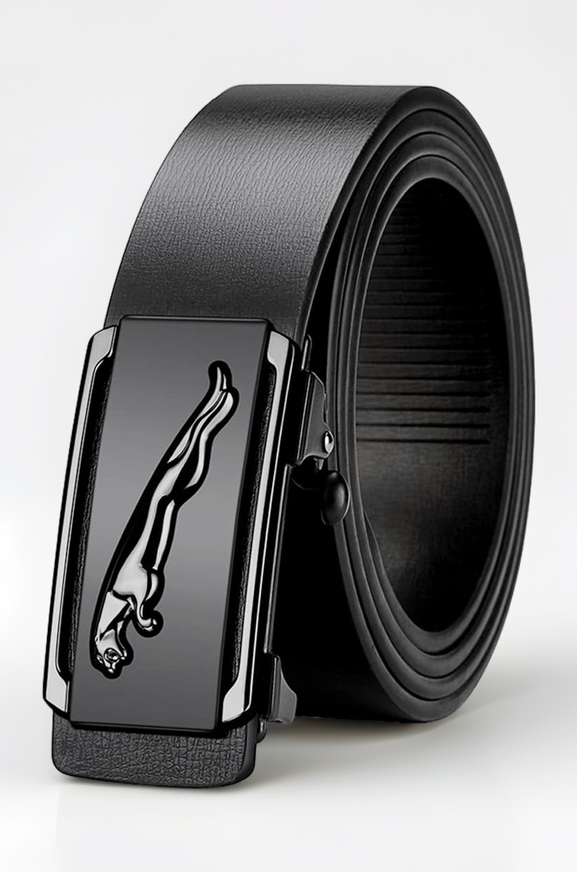 Waist Belts for Men Fashion Black Mens Belt Slide Lock Leather Belt for Men, with Click Buckle - 130cm Length, Free Adjustable, No Belt Hole