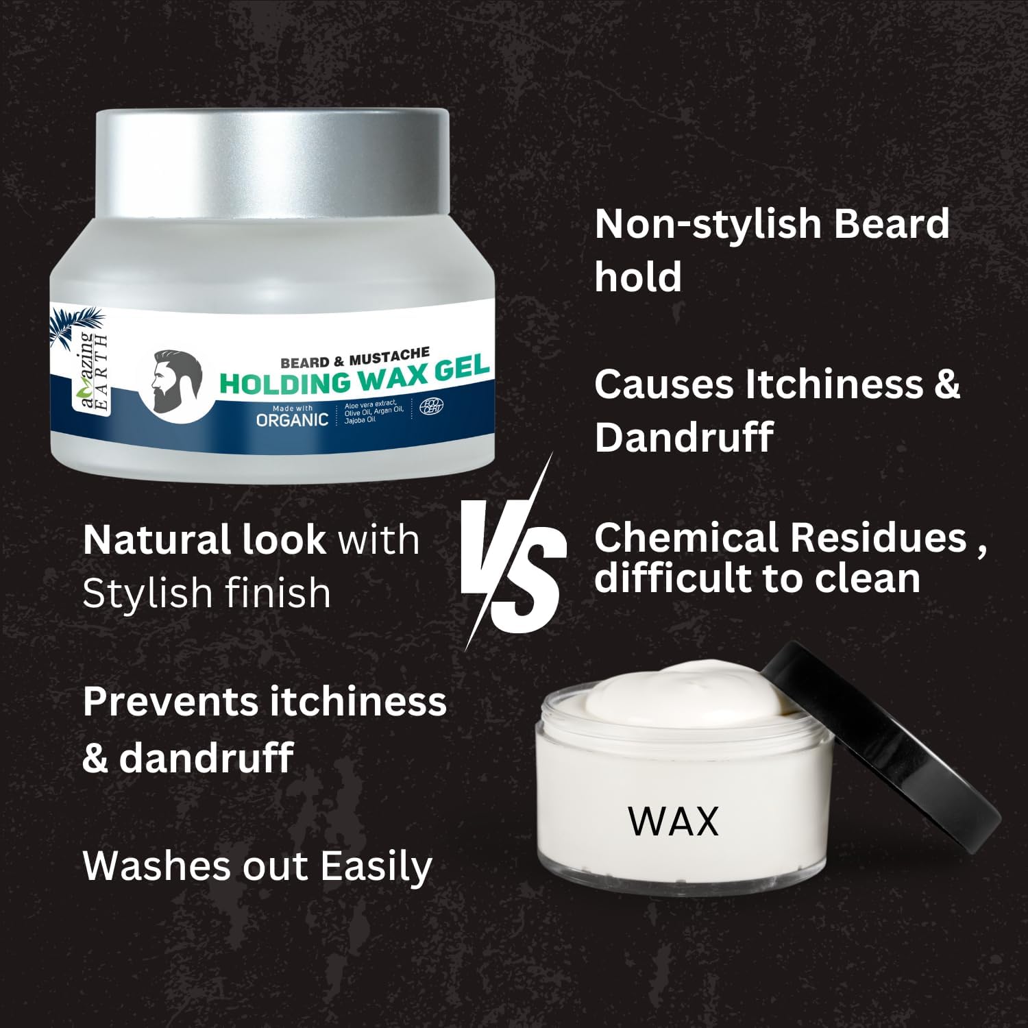 Amazing Earth Organic Beard & Mustache Holding Wax Gel with Aloe Vera, Olive Oil, Argan Oil, Strong Hold Pack of 2 3