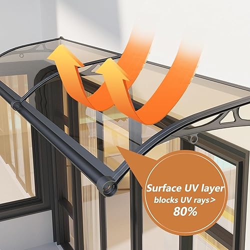 Miniatura 4 de Nollapo Toldo de metal para puerta de ventana, UPF 50+, marrón oscuro con soporte de aluminio, tablero de policarbonato de 40 x 40 pulgadas para