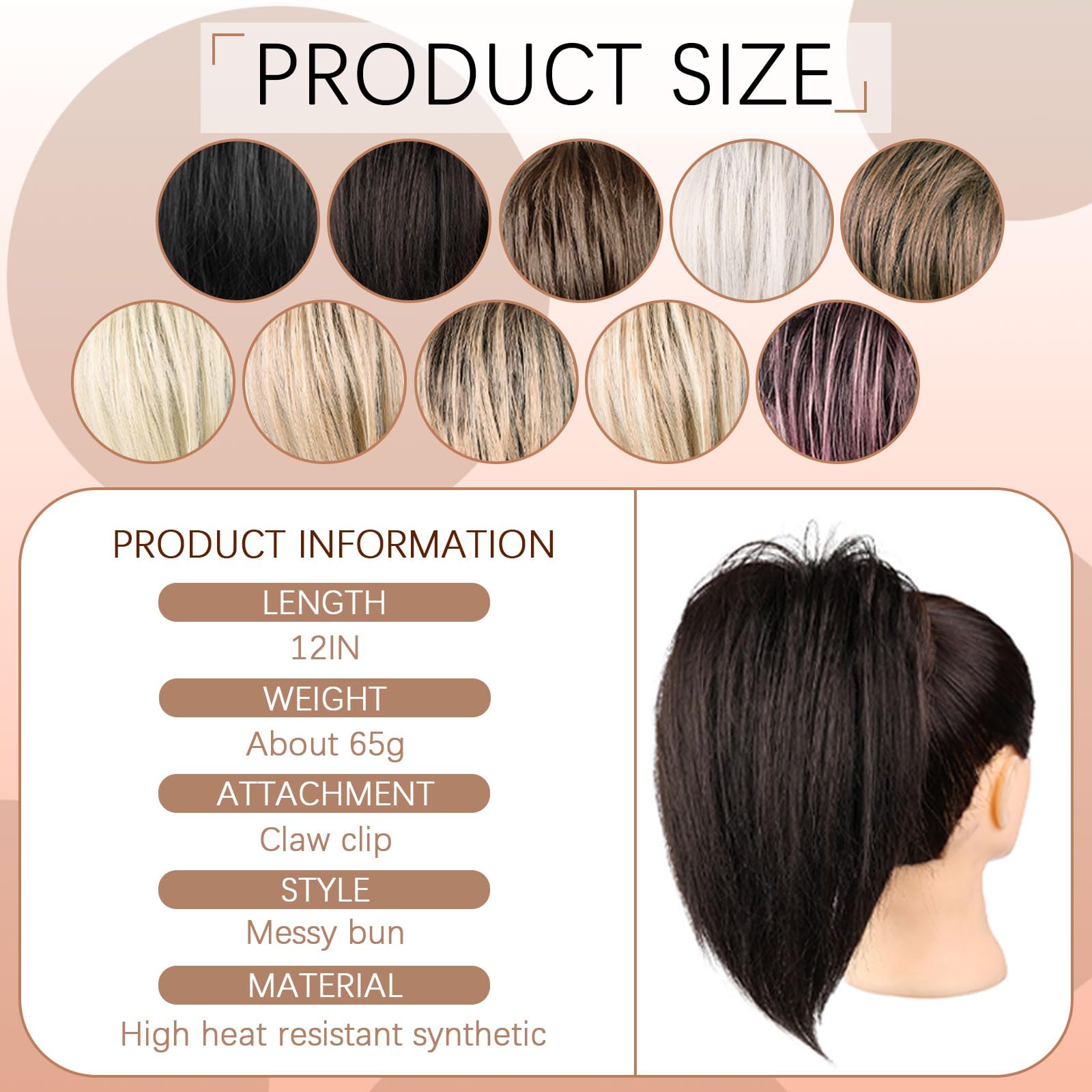 GWAWG Ponytail Extension,Claw Clip Bun Hair Piece, Short Straight Ponytail Extensions ,Messy Hair Bun, Natural Synthetic Fake Pieces for Women(6A) - Image 2