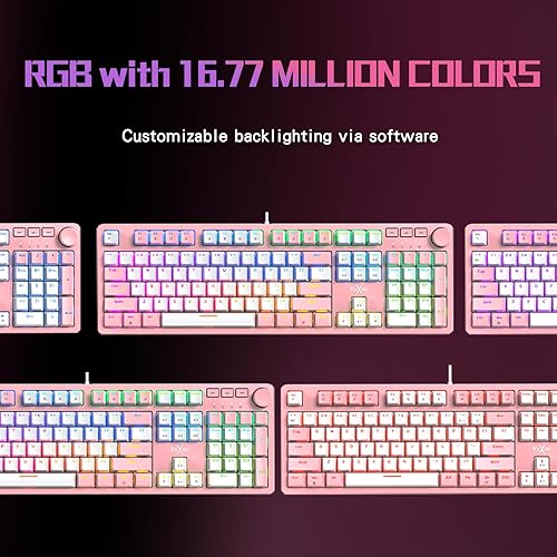 Miniatura 7 de HKM-95 - Teclado mecánico con cable para juegos, retroiluminado RGB de tamaño completo con perilla de control de medios, interruptores Outemu, USB