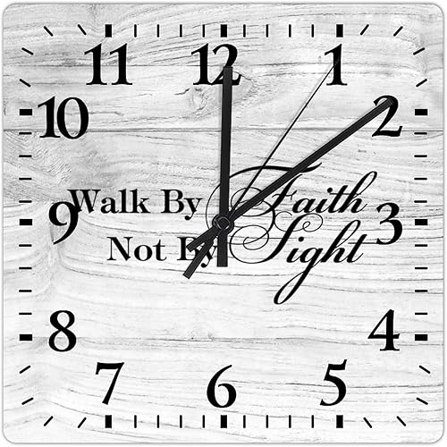 COCOKEN Reloj de pared cuadrado Walk by Faith Not by Sight, reloj de pared grande con cita inspirada, 12 pulgadas, cuadrado, silencioso, sin tictac,