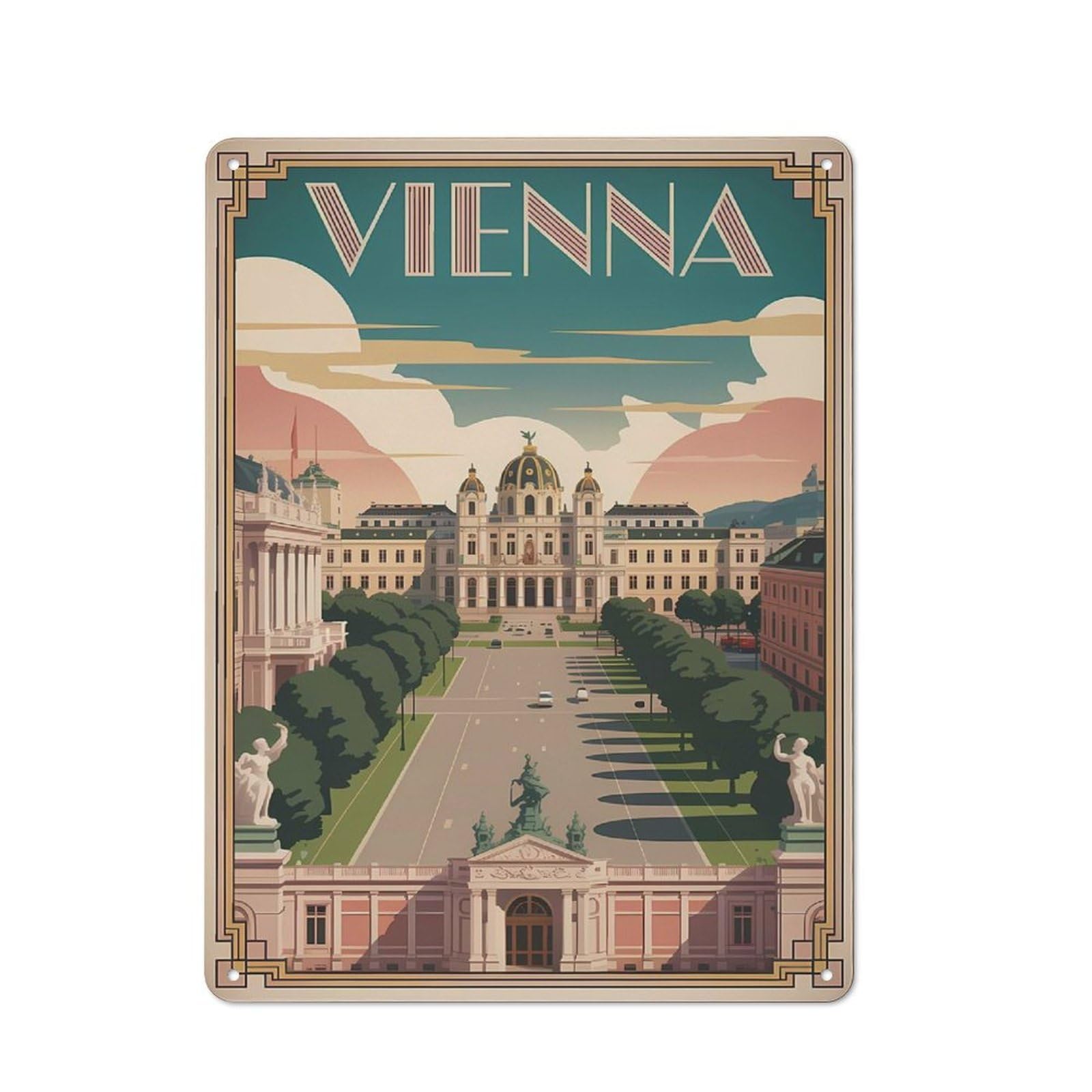 Junmoney Style-2 Casual Vienna Travel Shed Metal Sign 40X30cm, Utility Space Decor For Shed, Garden Room, Porch Or Garage