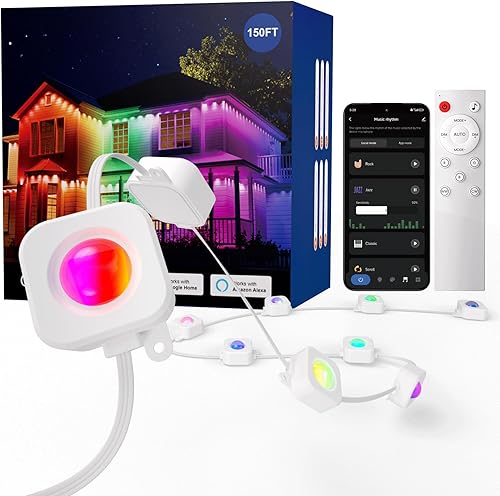 HUTAKUZE Luces permanentes para exteriores, luces de Navidad RGB para exteriores de 150 pies con 90 luces LED, luz LED impermeable IP67, modos de