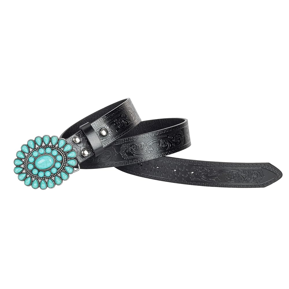 UTOWO Women Western-Turquoise-Belt Embossed-PU-Leather