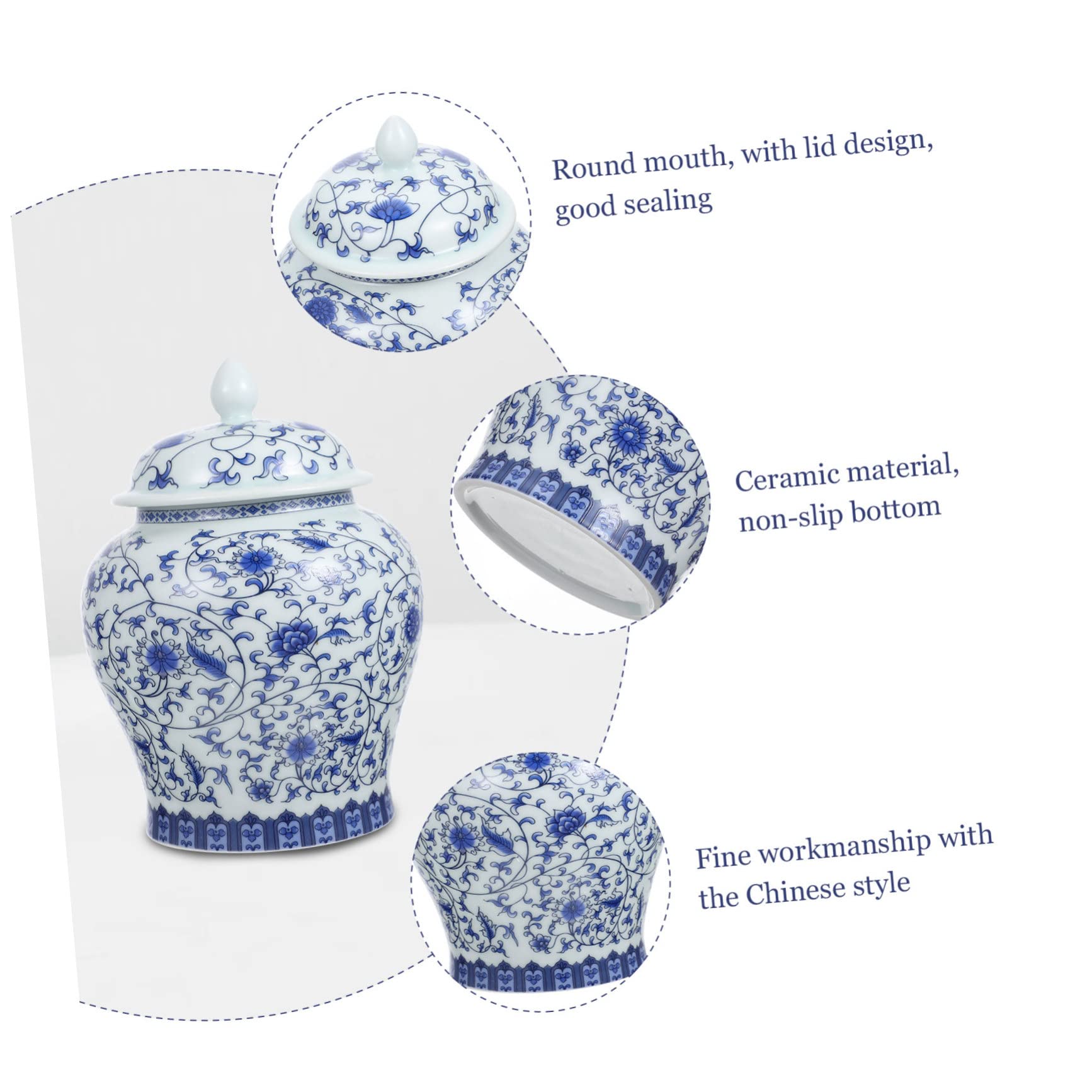 Tarro para Guardar Hojas de Té de Cerámica Azul Estilo Chino | Tapa Sellada, Diseño Retro, Pieza de Sobremesa para Almacenamiento y Ornamento