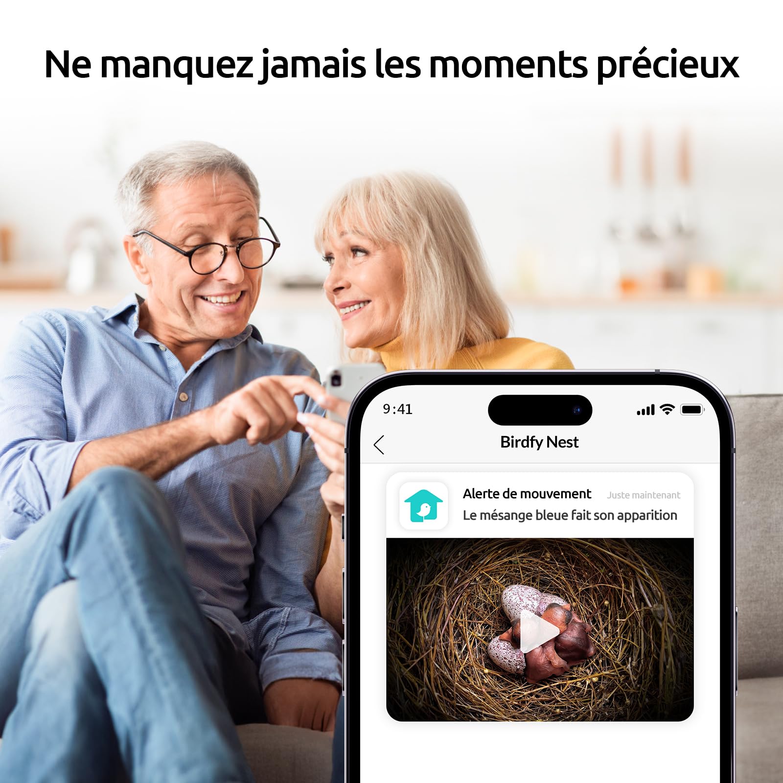 Netvue by Birdfy Nichoir Oiseaux avec Deux Camera Intelligente, Cabane pour Éclore Oiseaux Jardin Terrasse Maison Caméras Connectées IA Identifie Comportement Oiseaux & Crée Histoire Nid Oiseau