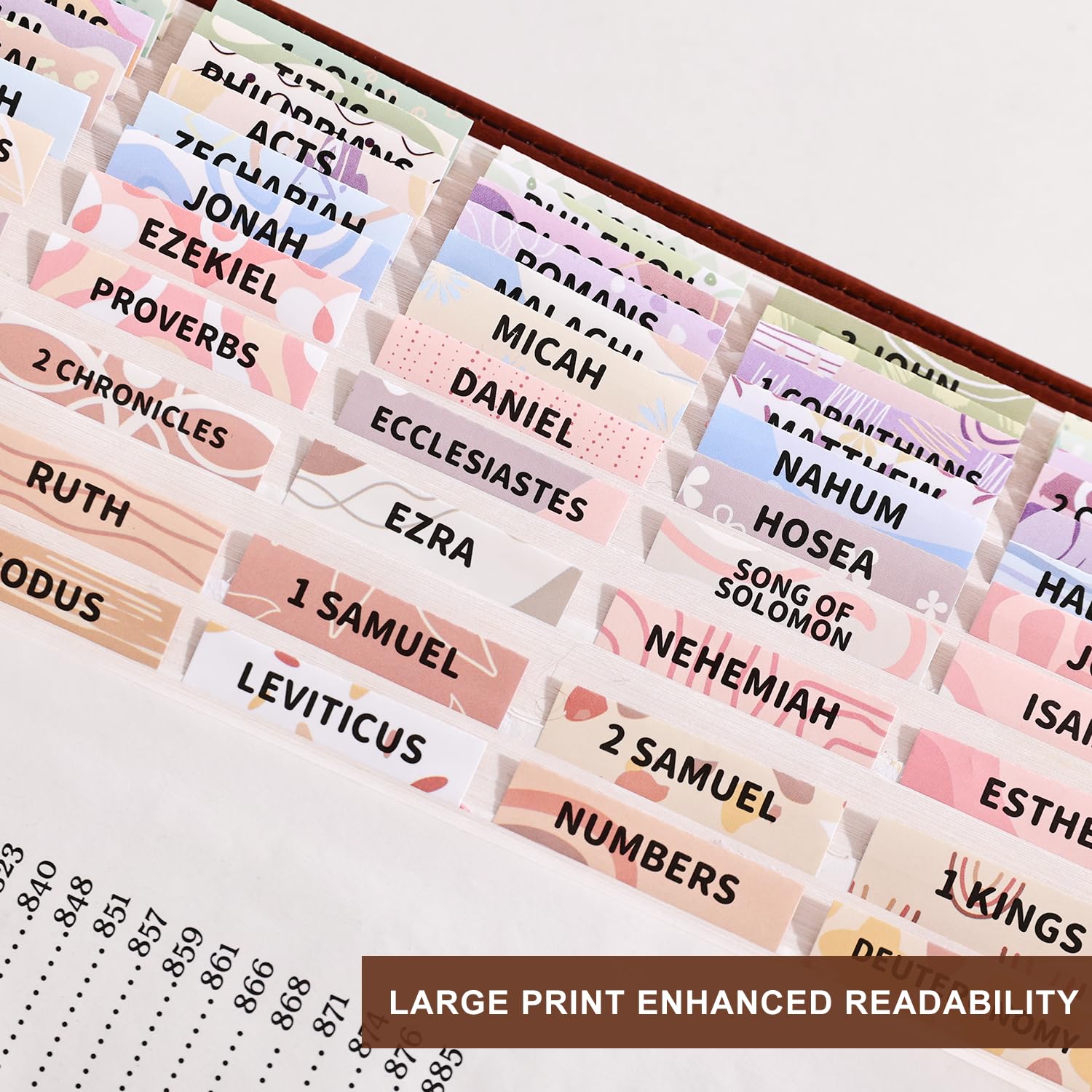 Onglets de Bible Bohême pour homme et femme, 75 onglets laminés + 30 onglets vierges pour étude de la Bible, guide d'onglets bibliques en grand imprimé, fournitures d'étude de la Bible, Bible