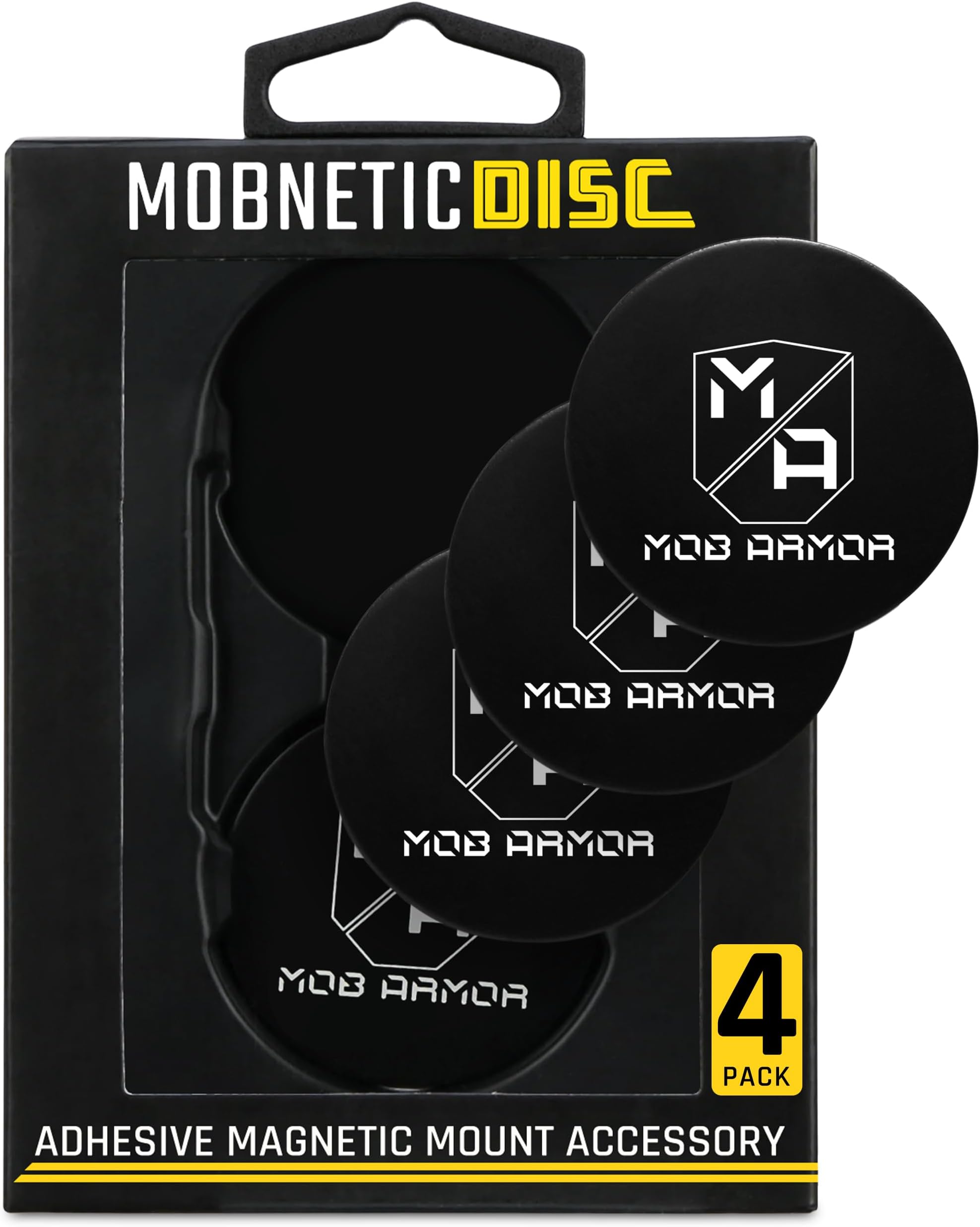 Mob Armor Mounting Discs - Compatible with MobNetic Pro 90 & Mob ​Magnetic Phone Mount for Car - Adhesive Steel Discs for Magnetic Car Phone Mount Vehicle Accessory - (Black 4-Pack)