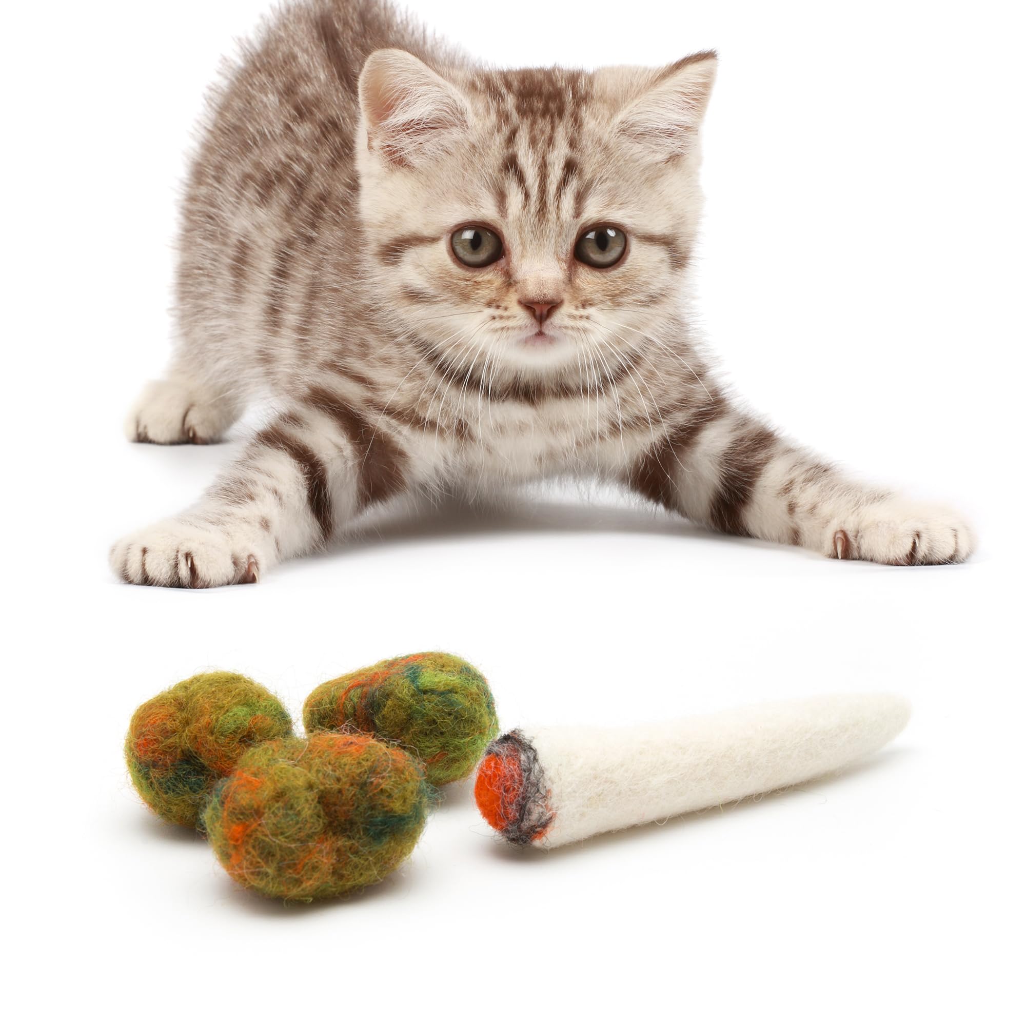 Glaciart One Catnip Joint & Buds Cat Toy Set | Crack for Funny Kittens, Stimulating Cat Toys for Boredom, Exercise & Play | Filled w/Organic Catnip to Excite/Calm Kitty | Organic Idea