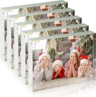 Acrylic Picture Frame 5x7, SYNTRIFIC 5x7 Acrylic Frame 5 Pack Horizontal Magnet Double Sided Picture Frame, Free Standing Desktop Acrylic Photo Frame Display, Picture Frame, 10+10mm Thickness Clear Magnetic premium Picture Frame Gifts Ideal