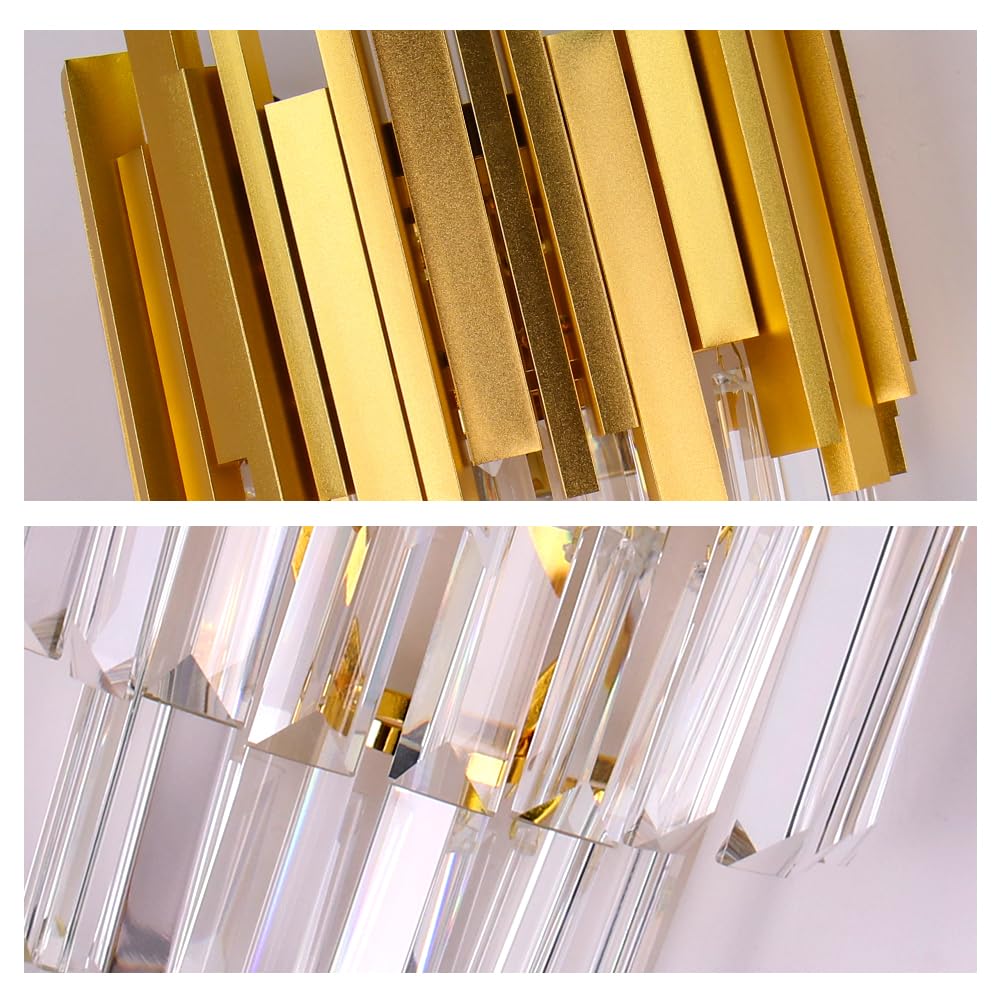 FRIXCHUR Crystal Wandleuchte Gold Square - Nachttischlampe Kristall Nachtlicht für Schlafzimmer, Badezimmer, Flur, Wand Dekor, Treppe, 2*E14