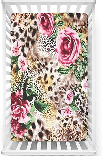 Sábana bajera ajustable para cuna con temática de leopardo, sábana bajera estándar para cuna, suave y elástica, sábana de bebé para niños y niñas,