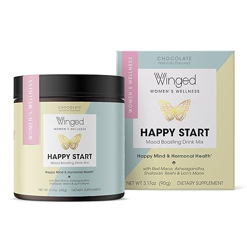 Winged Happy Start Polvo de impulso del estado de ánimo para mujeres, sin sabor (30 porciones), sin OMG