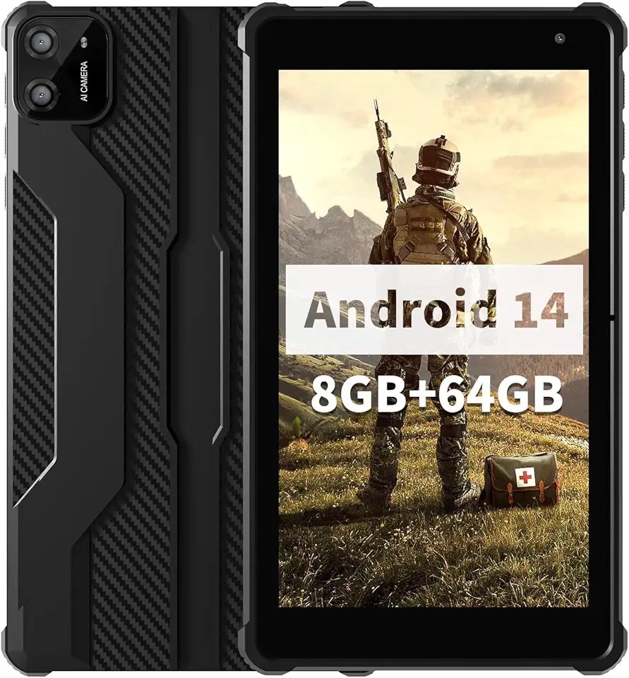 VASOUN Tablet Android 14 de 7 polegadas, 8 GB de RAM, 64 GB de ROM, Octa-Core 2,0 GHz, tela sensível ao toque IPS, câmera dupla, WiFi/Bluetooth 5G, tablet infantil e adulto com capa