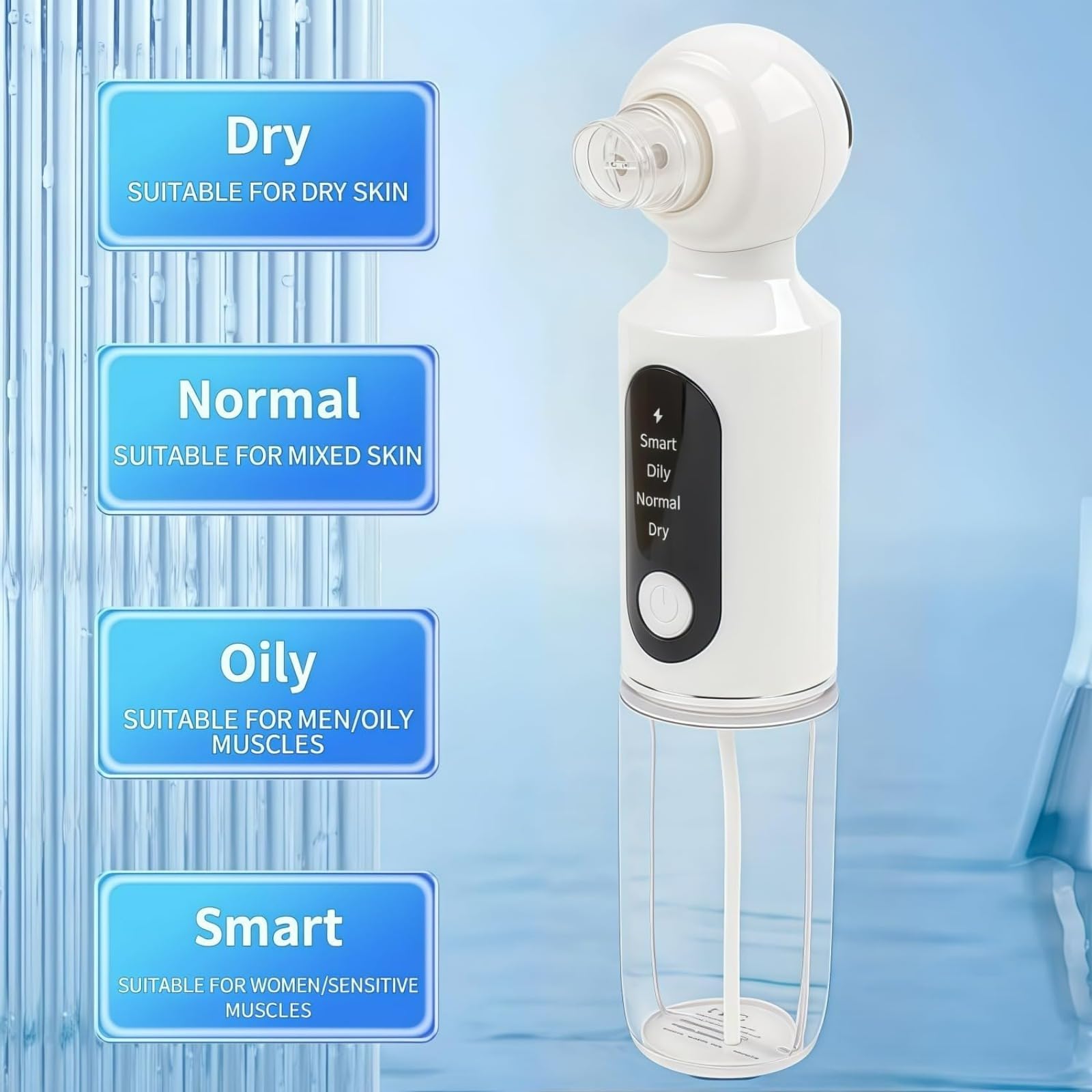 Aspirapunti neri viso profondo con spruzzo d'acqua con microbolle, strumento elettrico per rimuovere punti neri con 6 testine sostituibili, aspirazione regolabile, aspiratore punti (2pcs)