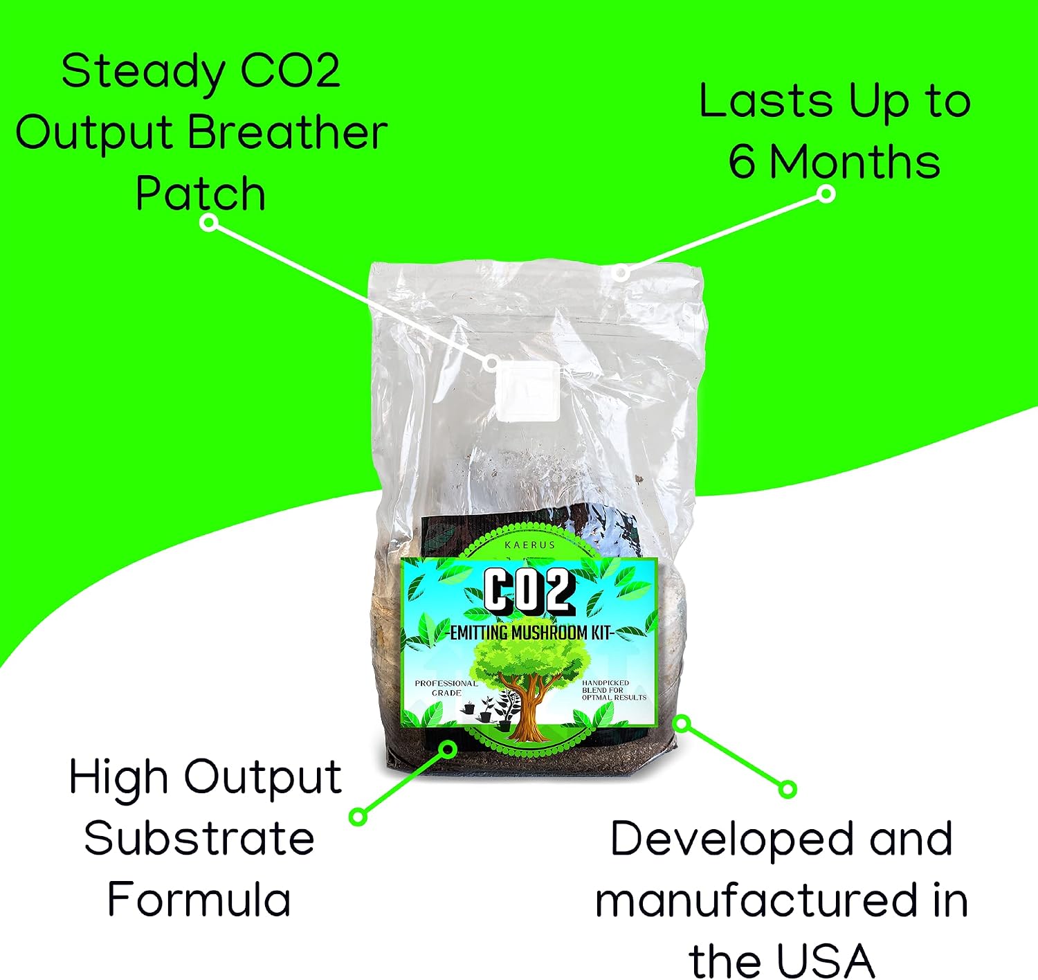 K A E R U S CO2 Bags for Grow Tent - Set and Forget Generator Plants | Mushroom Bag Booster, Great Indoor Growing Rooms Preactivated 5LB