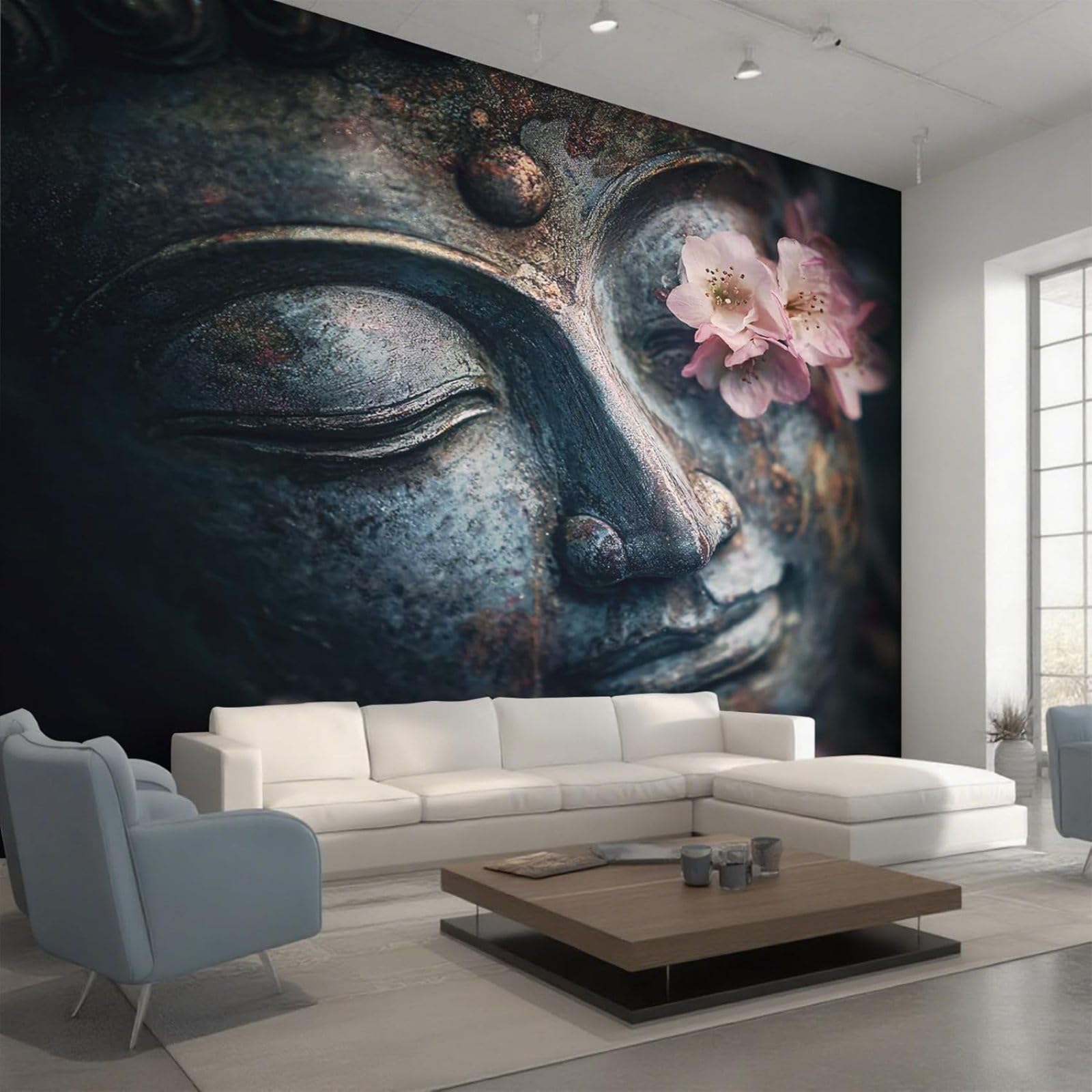 Carta da parati per meditazione, grigio scuro e rosa, con foto di Buddha Zen per camera da letto e soggiorno, in tessuto non tessuto, decorazione murale, 300 cm x 210 cm.