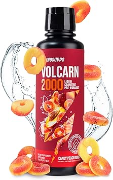 InnoSupps Volcarn 2000 - L-CARNITINE Advanced Energy Liquid | ATP Enhancer with GBEEC | Boosts Energy, Enhances Focus, Caffeine Free, No Artificial Sweeteners | 32 Servings Candy Peach Rings