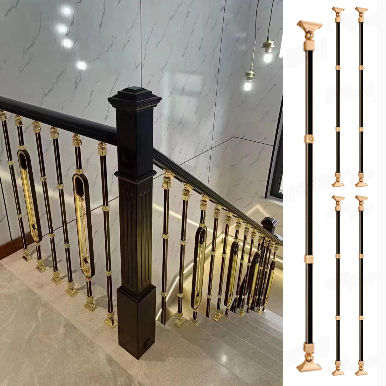 Rectangular Metal Staircase Railing 1 2 5 10 Pc, Interior Balusters Spindles with Adjustable Bracket Spindle Post, Handrail Guardrail Railings Post (Color : A type post, Size : 5 Pack)