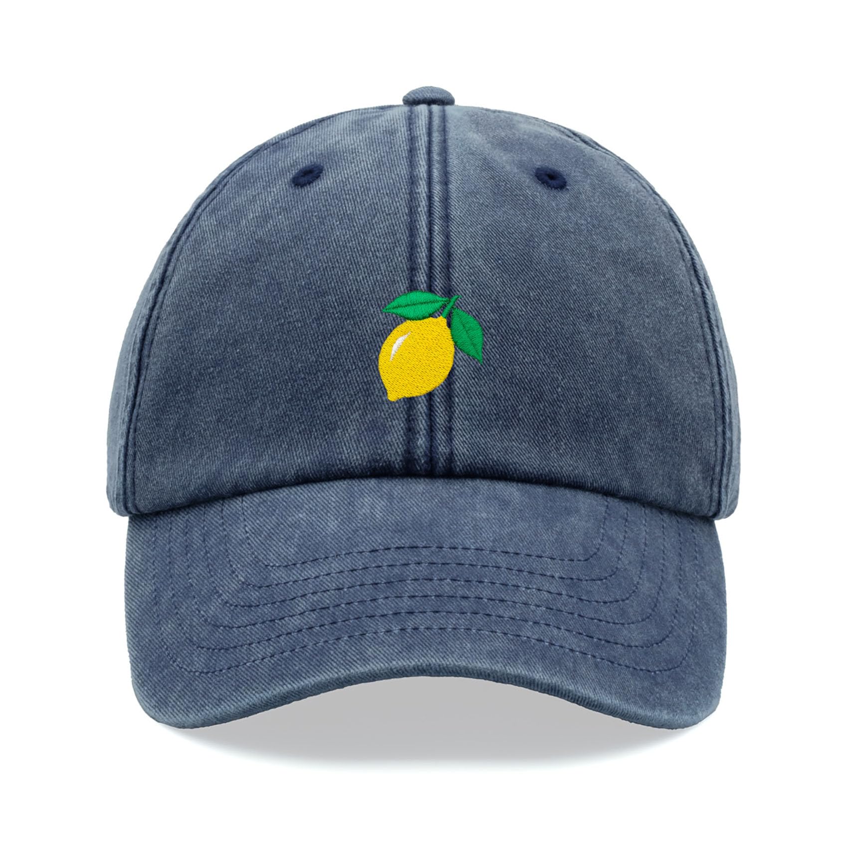 Cap Base Unisex Blue Denim Lemon Baseball Cap Vintage Washed Dad Hat Adjustable