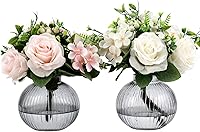 Vista 43 de Jarrones de vidrio acanalado, juego de 2 jarrones estriados para flores, florero de vidrio ámbar para tulipanes, jarrón moderno para sala de estar