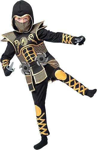 Miniatura 7 de Spooktacular Creations Disfraz de ninja dorado para niños, disfraz de Halloween