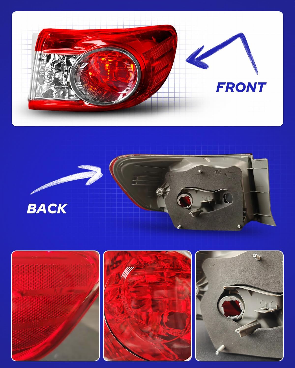 AUTOONE For Toyota Corolla Tail Lights Assembly, Tail Lamp Assembly Fit for 2011-2013 Corolla Rear Factory OEM Passeger Side, Without Bulbs