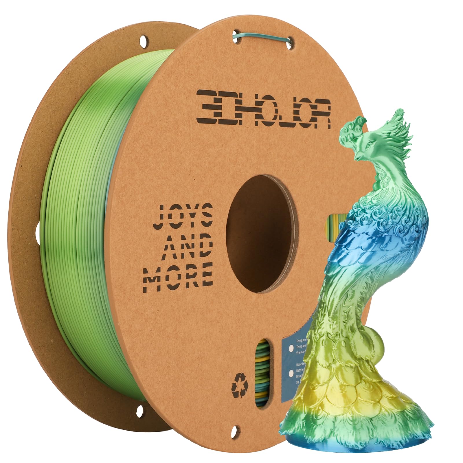 3DHoJor Silk PLA 3D Printer Filament 1.75mm Silk Shiny Fast Gradient Color Change Rainbow Multicolor PLA Filament 1kg (2.2lbs) /Spool for FDM 3D