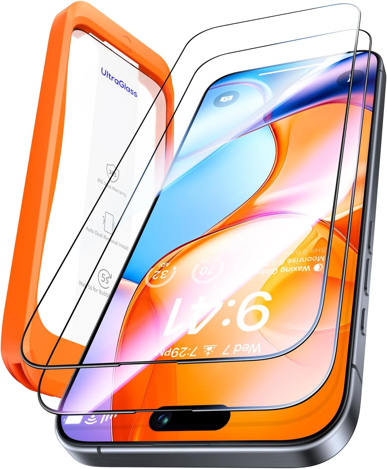 UltraGlass iPhone 15 Glass Film, 100% Successful Installation, Intelligent Clay Background, Reinforced Edge, High Transmittance, Full Protection, Over 9H Hardness, Shockproof, Anti-Fingerprint 6.1