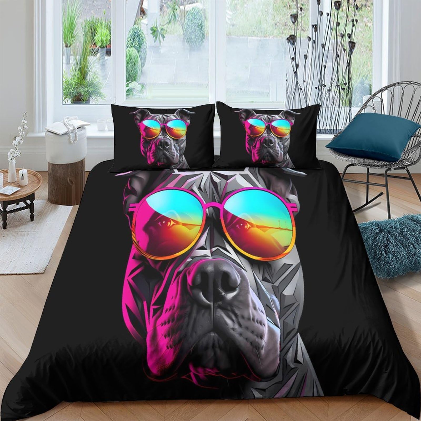 Ctjqhvkz Style-3 3D Printed Cool Dog With Sunglasses Fitted Sheet Microfiber Soft Washable Mattress Cover For Bedroom Dorm Decor Single（135X200cm）