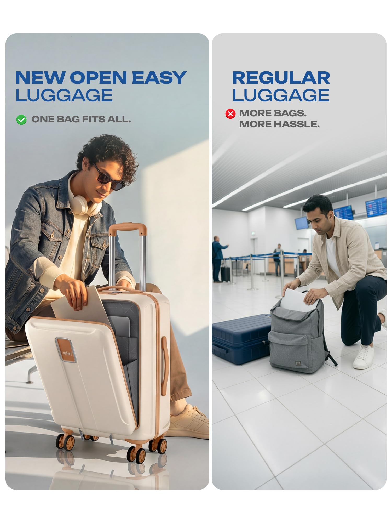 Safari Cabin Trolley Bag with Laptop Compartment, Hardside Polycarbonate Small (55cm) Suitcase | 360° 8 Wheel Spinner Travel Luggage| Recessed Combination Lock|Thorium Neo| Vanilla — Amazon image 4