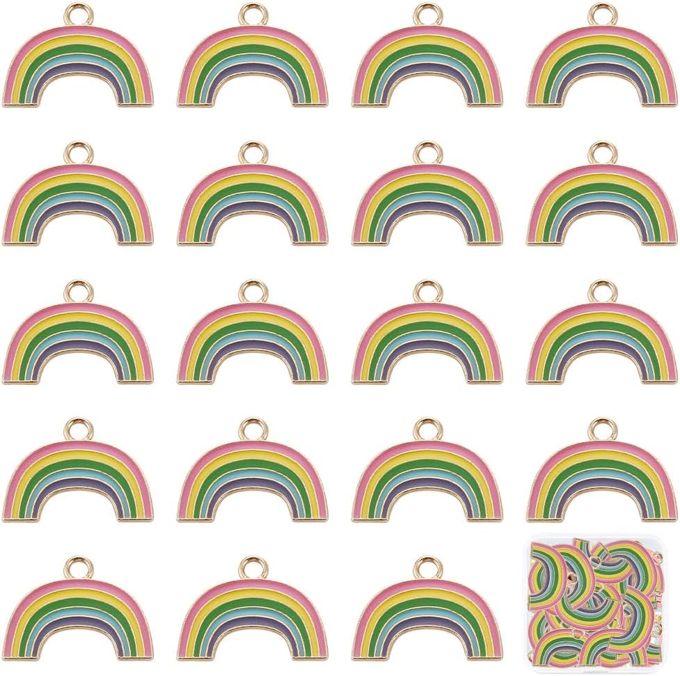 SUNNYCLUE 1 Box 30Pcs Rainbow Charms Enamel Colorful Charms Weather Charms for Jewelry Making Multi Color Charms Rainbow Pendants Bulk Earrings Bracelets Keychain Necklace Supplies DIY Craft
