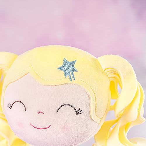 Miniatura 2 de Gloveleya Muñeca de bebé muñeca de trapo suave regalos de niña rizada cabello amarillo estrellas azules 9 pulgadas