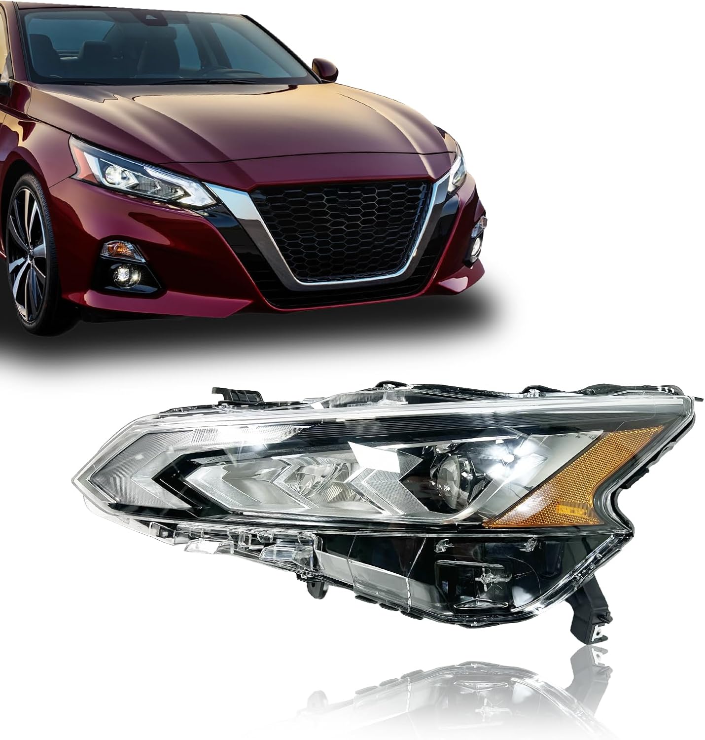 Headlight Left Drive Fit For 2019-21 Nissan Altima Halogen LH 26060-6CA5B AM-ALT19A02L LOW