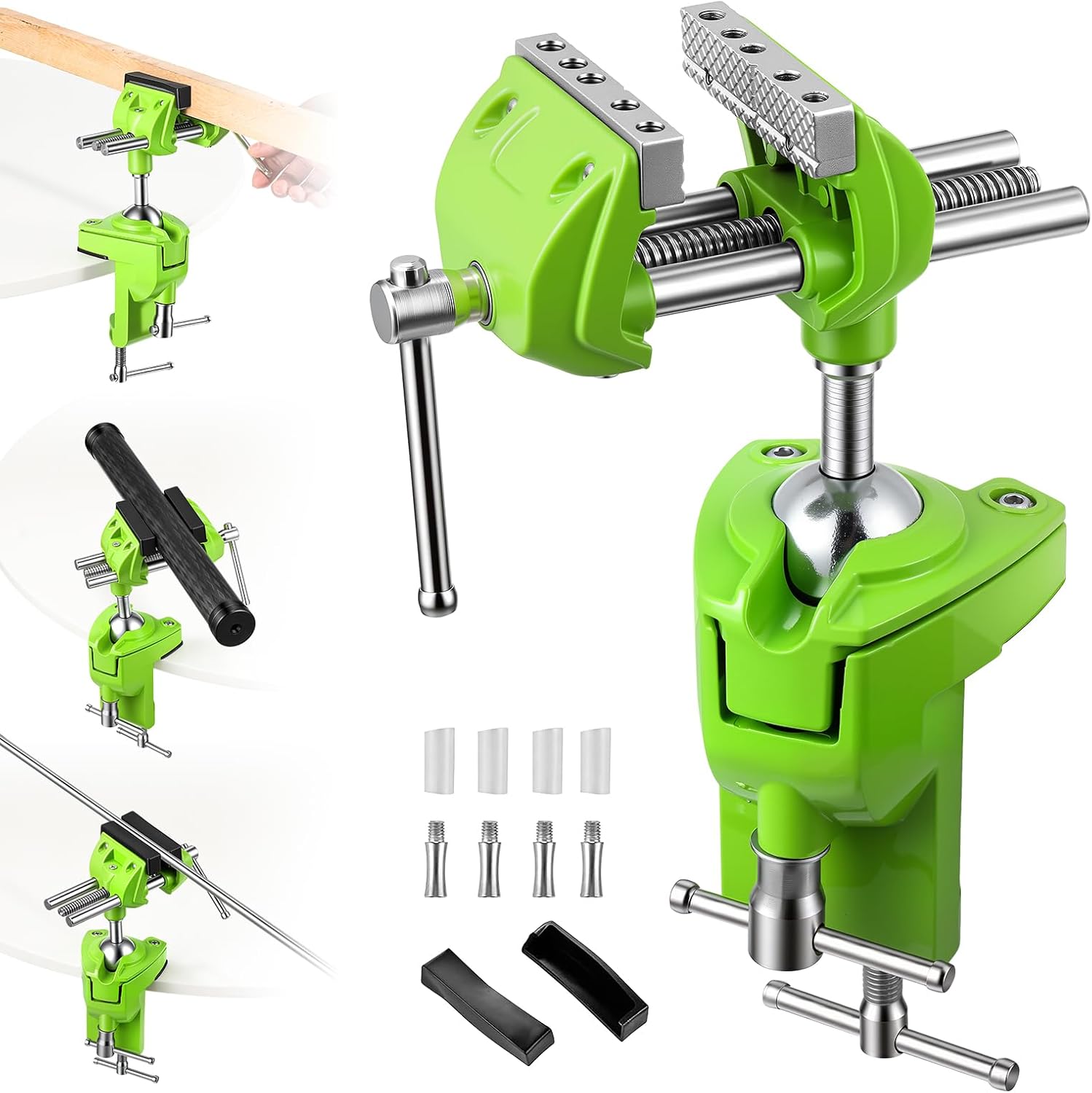 Bench Vise, 360° Swiveling Articulating Vise with Post Universal, Woodworking Vise, 360° Heavy Duty Cast Steel, Table Clamp Vise for Workbench DIY Projects, Handcraft Creations