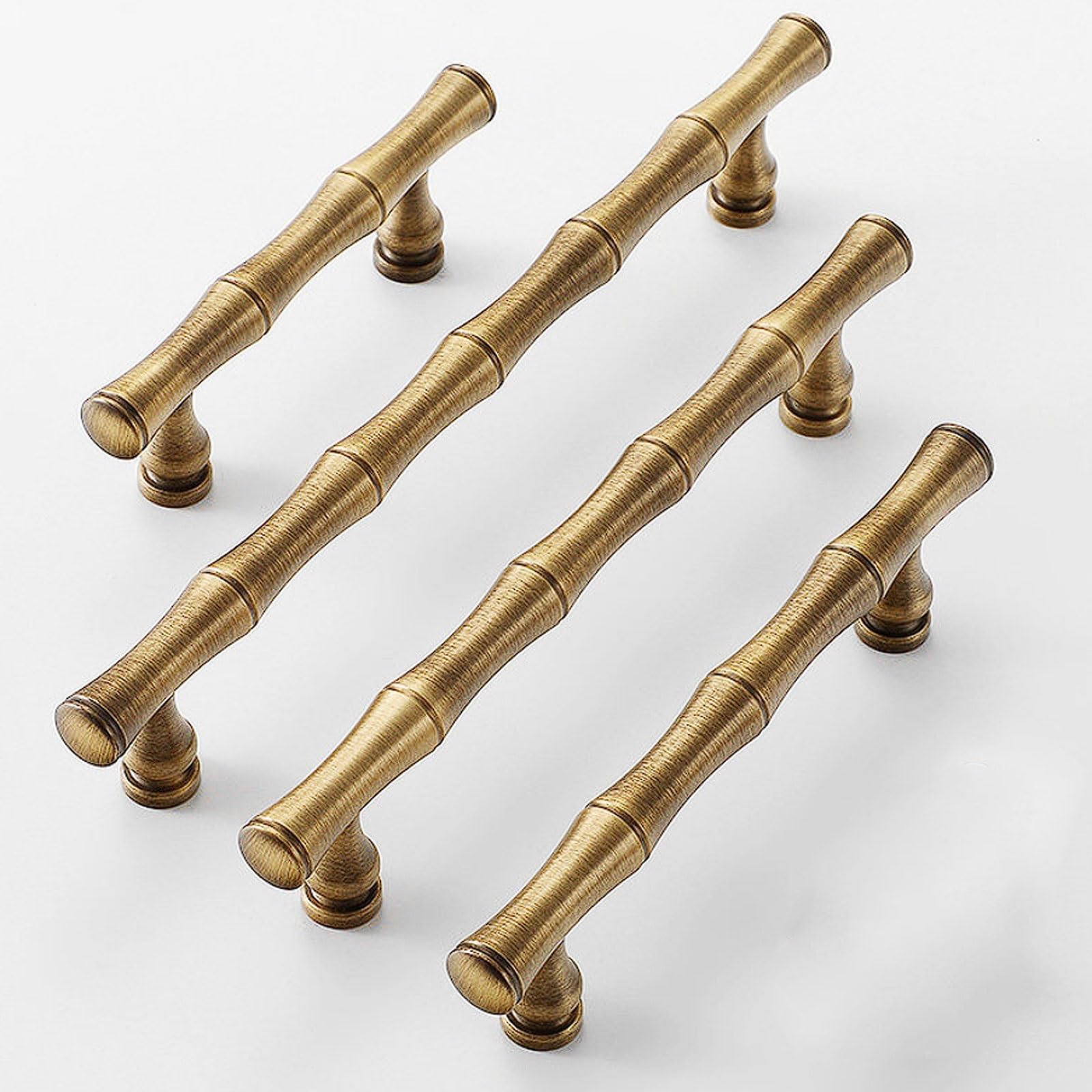 esmen Schrankgriffe in Bambusform aus antikem Bronzemessing mit rundem Sockel, Doppellochbefestigung, for Kleiderschränke und Schubladen(194mm)