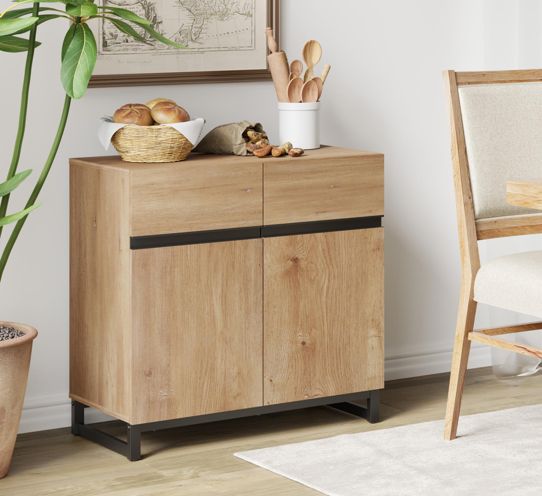 WAMPAT Sideboard Buffet Cabinets, Modern Sideboard with Adjustable Shelf and Metal Base, Coffee Bar Cabinet Storage Cabinet for Living Room, Kitchen,