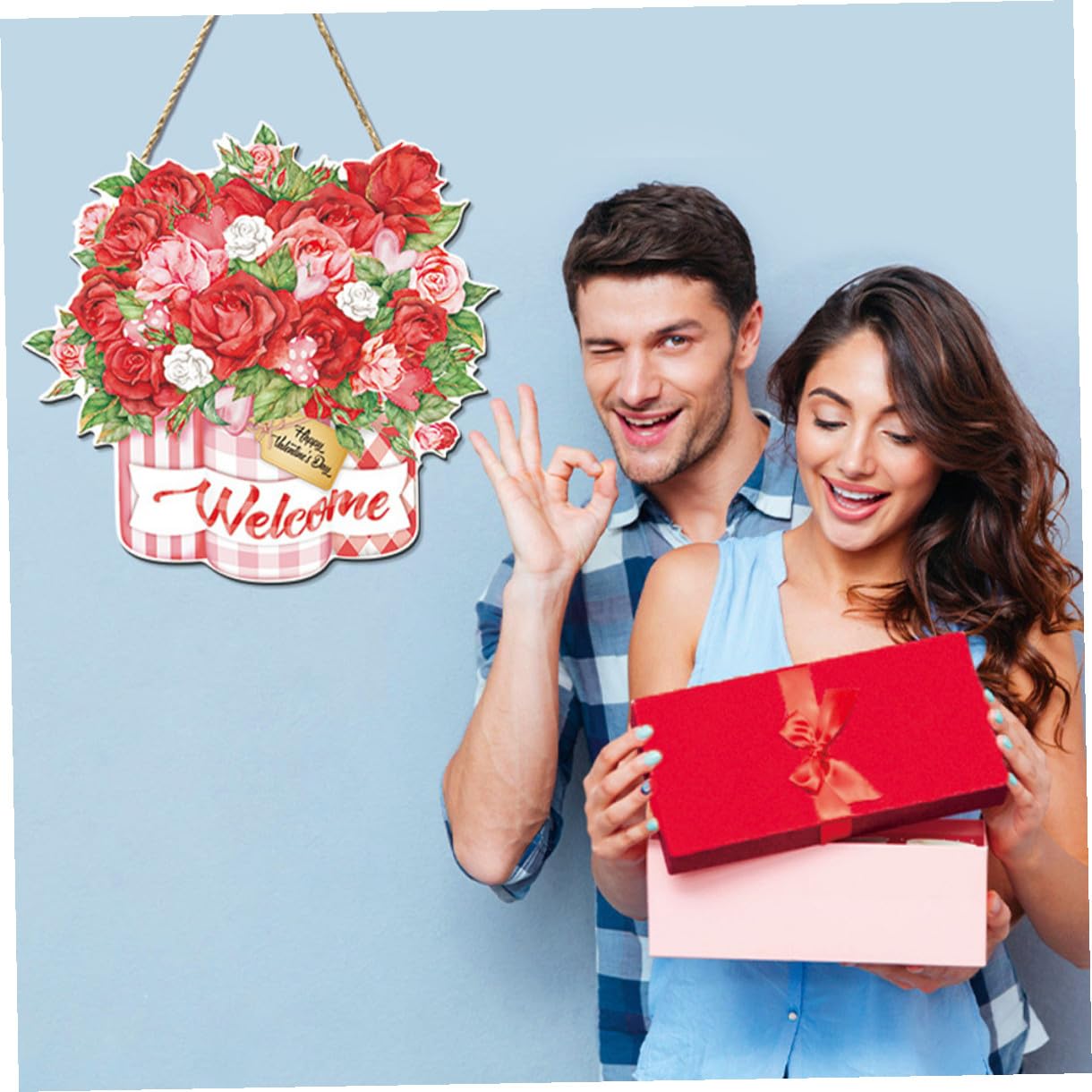 2 Piezas Puerta De Madera Para San Valentín Letreros De Madera Para Colgar Decoración De Pared Para Puerta De Entrada Para Fiesta De San Valentín