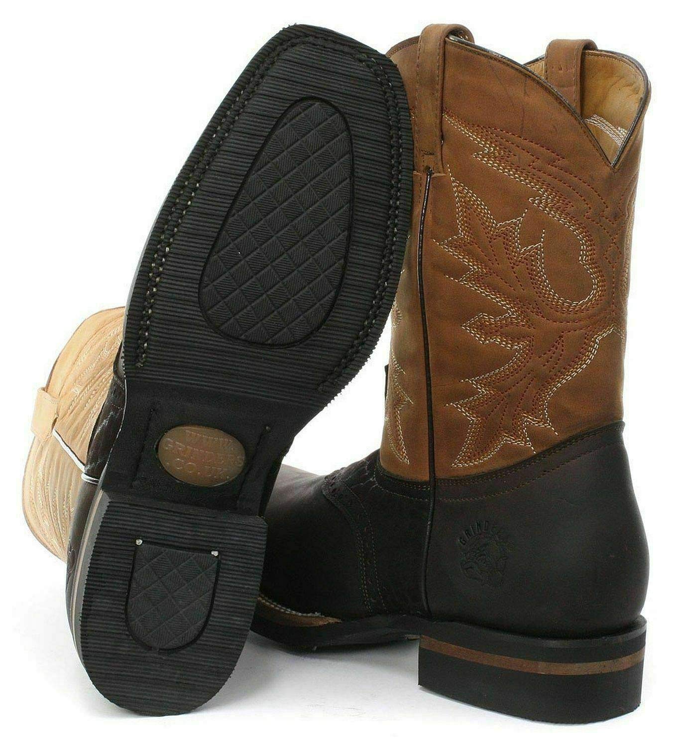 Grinders Frontier Stivaletti Chelsea in Pelle Marrone Scuro con Punta Quadrata in Pelle Marrone