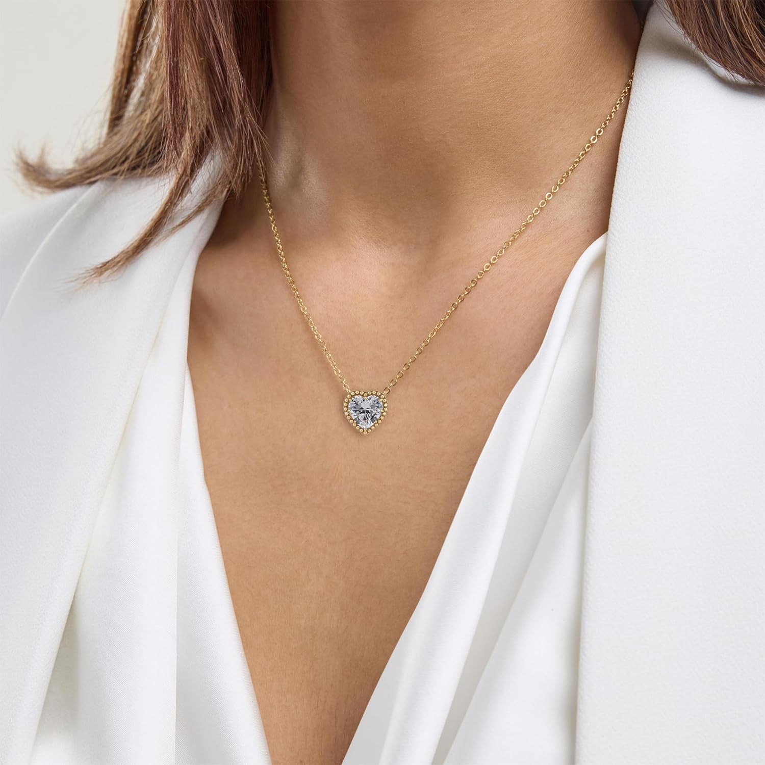 Belacqua Gemstone Necklace in 14K Gold Plated Sterling Silver, Heart Shape Pendant, 15" Cable Chain with 2" Extender, Spring Ring Clasp, Dainty Birthstone Necklace for Women, Gift Box Included - Image 2