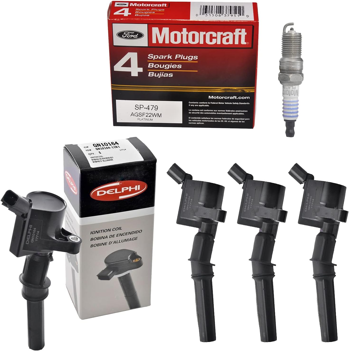 Set Of 4 OEM GN10164 Ignition Coils + 4 OEM Platinum Spark Plugs