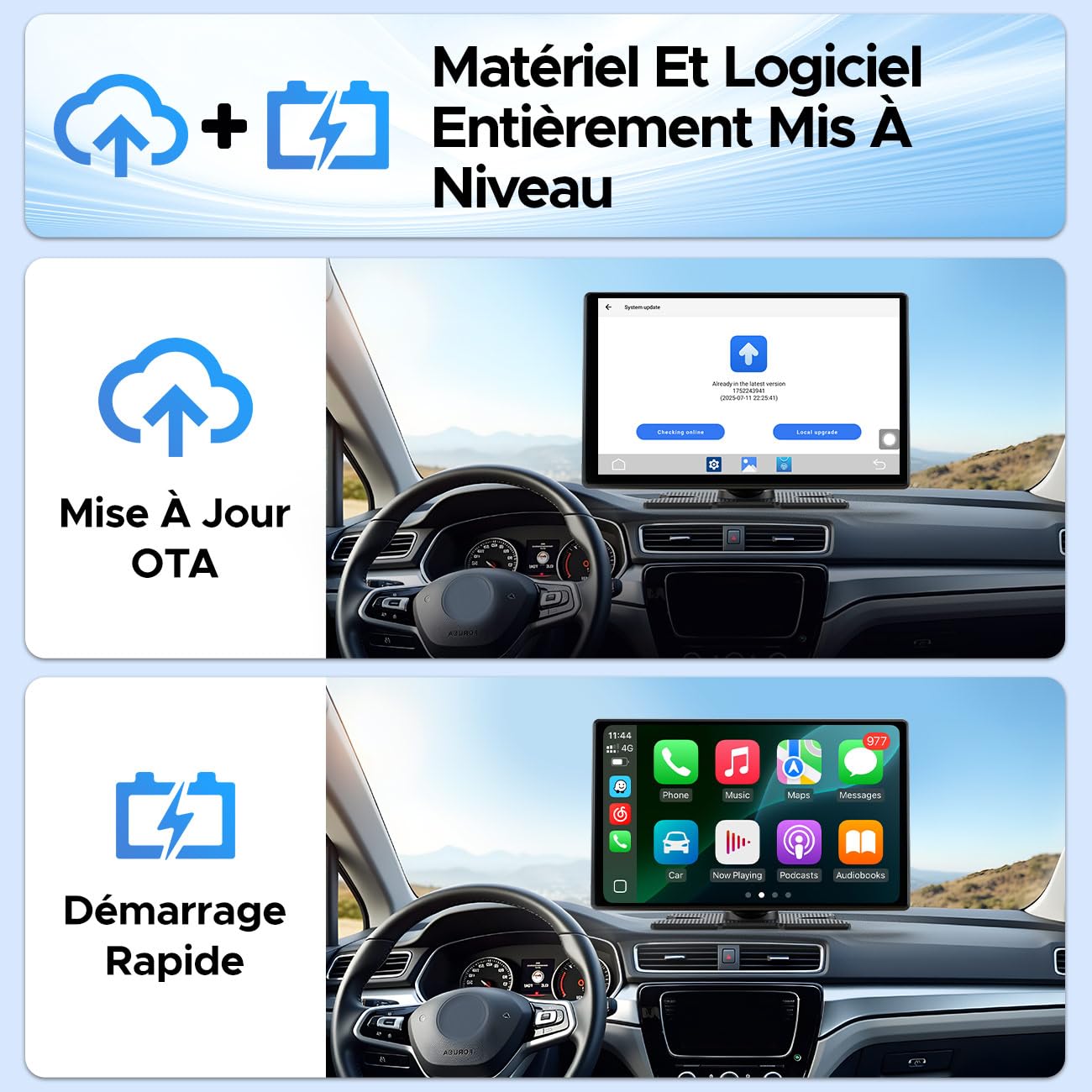 LAMTTO Écran Carplay Voiture sans Fil avec Youtube TikTok, 9 Pouces Autoradio AppIe Car Play & Android Auto avec Caméra de Recul/Bluetooth Double/Écran Partagé/OTA/Navigation/Assistant Vocal
